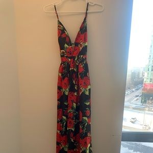 Black & red floral maxi dress